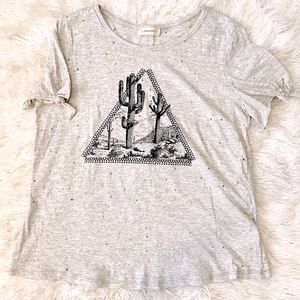 Gifted Crescent Grey Cactus Graphic Print Distressed Tee